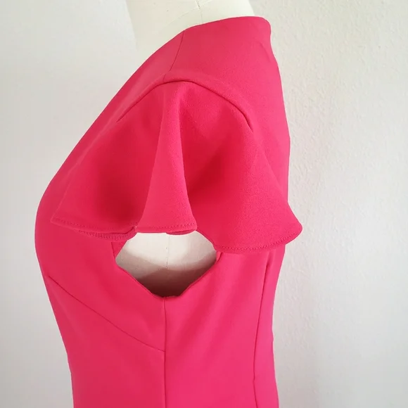 BETSEY JOHNSON Short Sleeve Fitted Ruffle Hem Fuchsia Dress--NWT--10 - Picture 3 of 12
